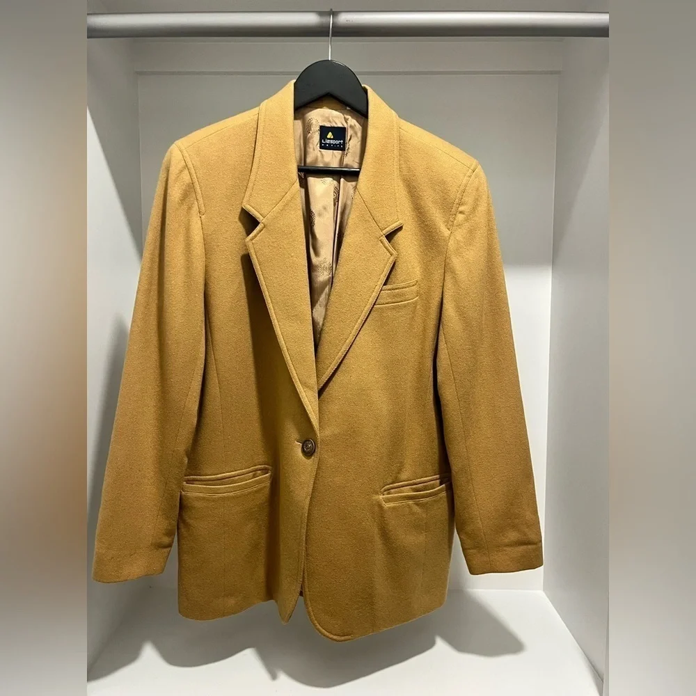 Vintage Lizsport Liz Claiborne Wool Camel Blazer one button classic 12 Petite